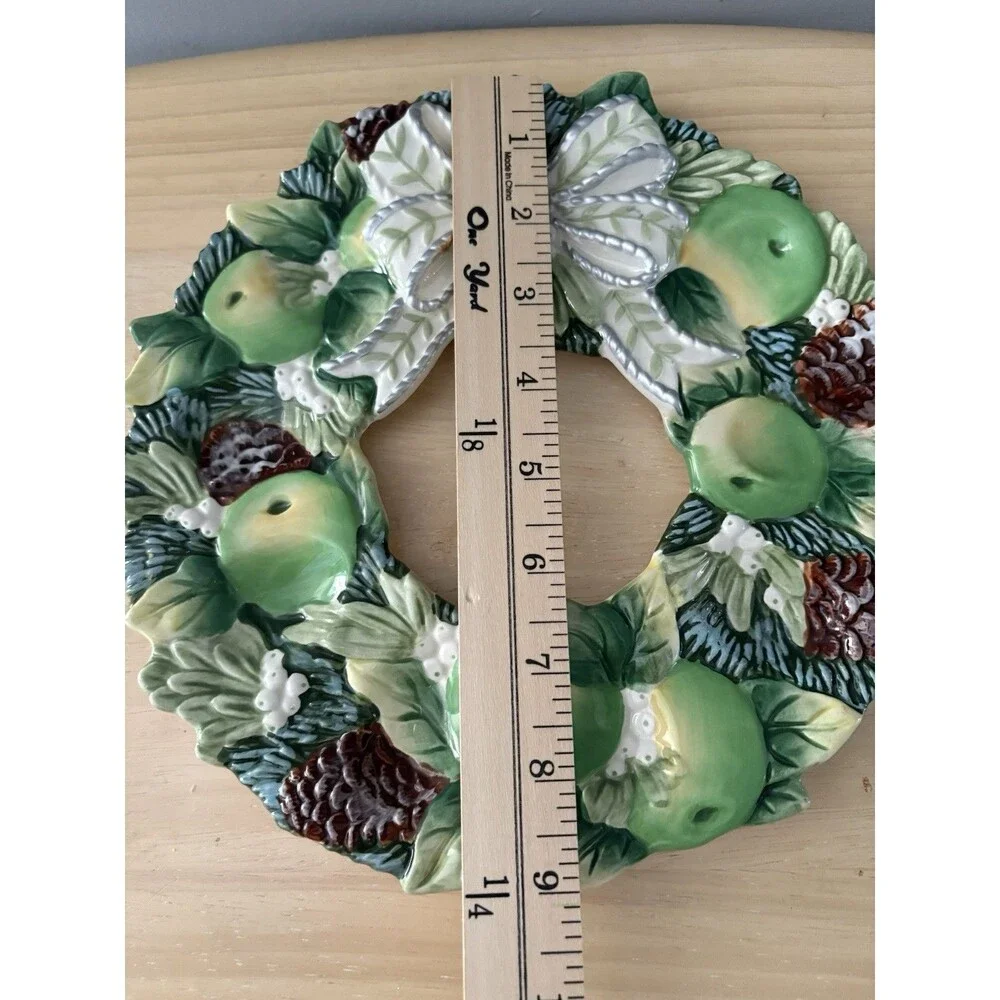 Fitz & Floyd Deviled Egg Serving Plate Winter Garden Green Wreath Christmas  9